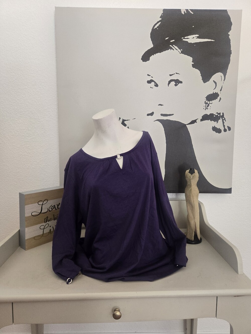NWT Women's Karen Scott Purple Long-Sleeve Keyhole Top Size XXL